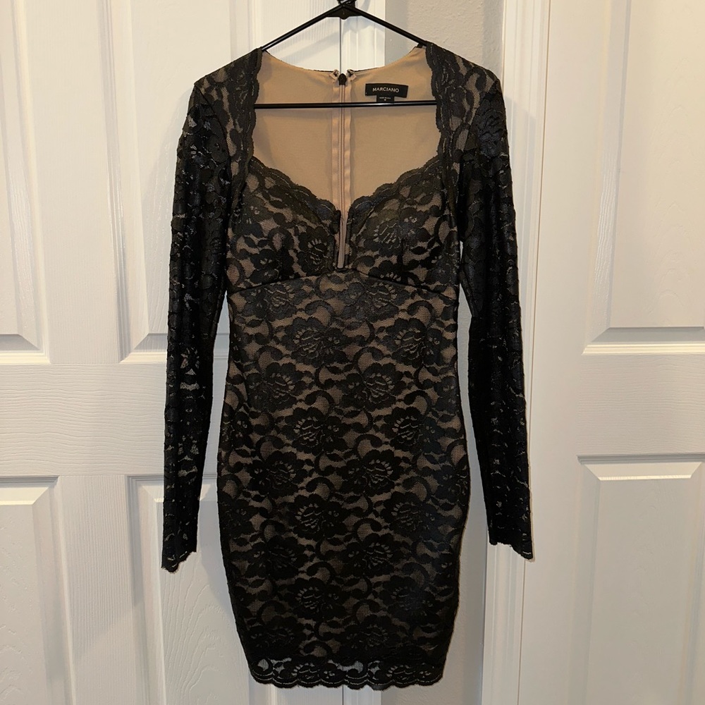 Guess by Marciano Nude with Black Lace Bodycon Dress | Size Medium